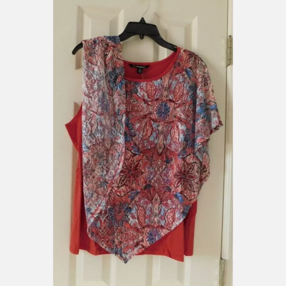 Zac &Rachel Top Draped Sleeveless Lace Layered Red PXL NEW - Picture 2 of 5